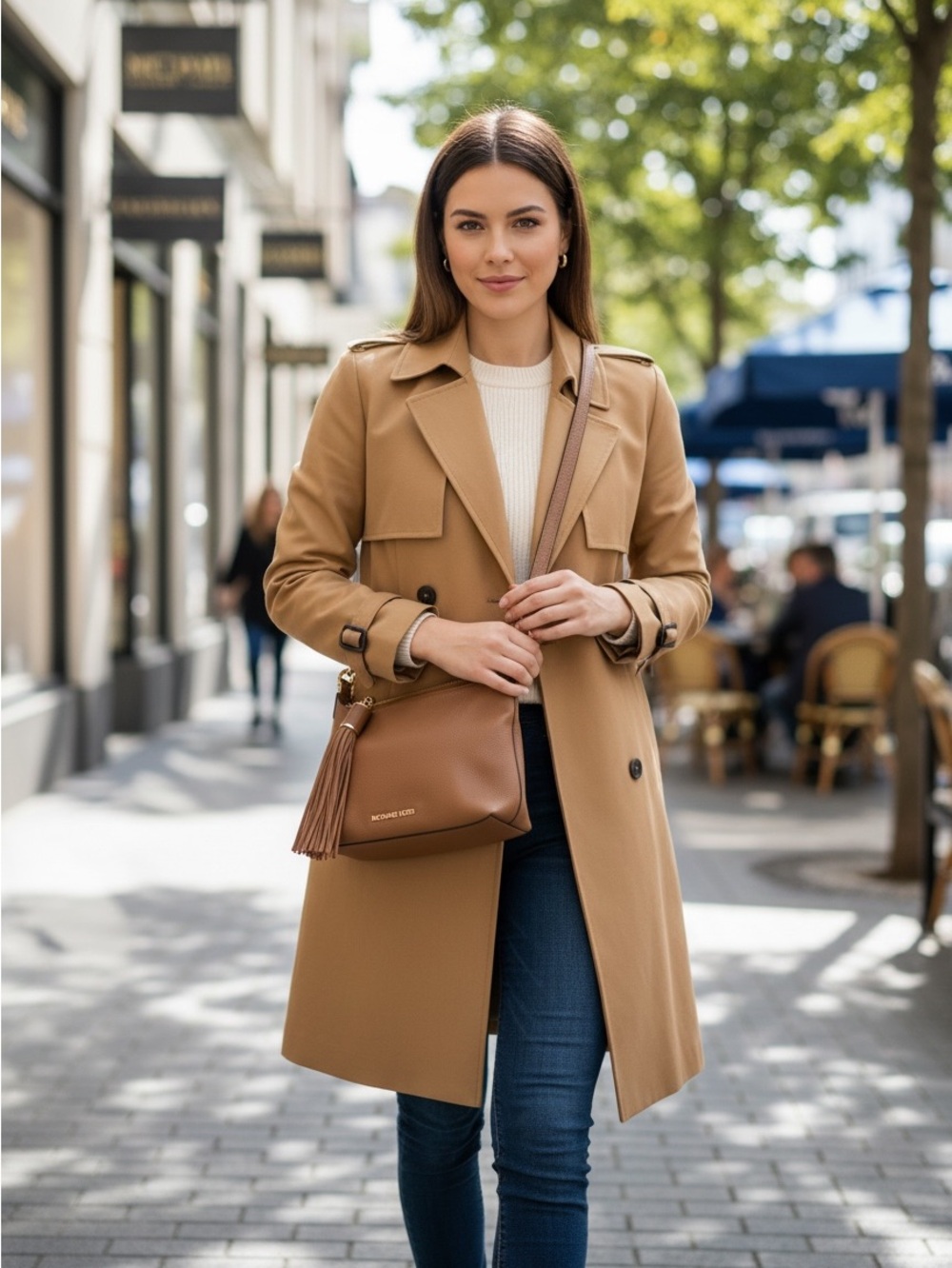 Michael Kors Pebbled Leather Tassel Crossbody Bag Brown